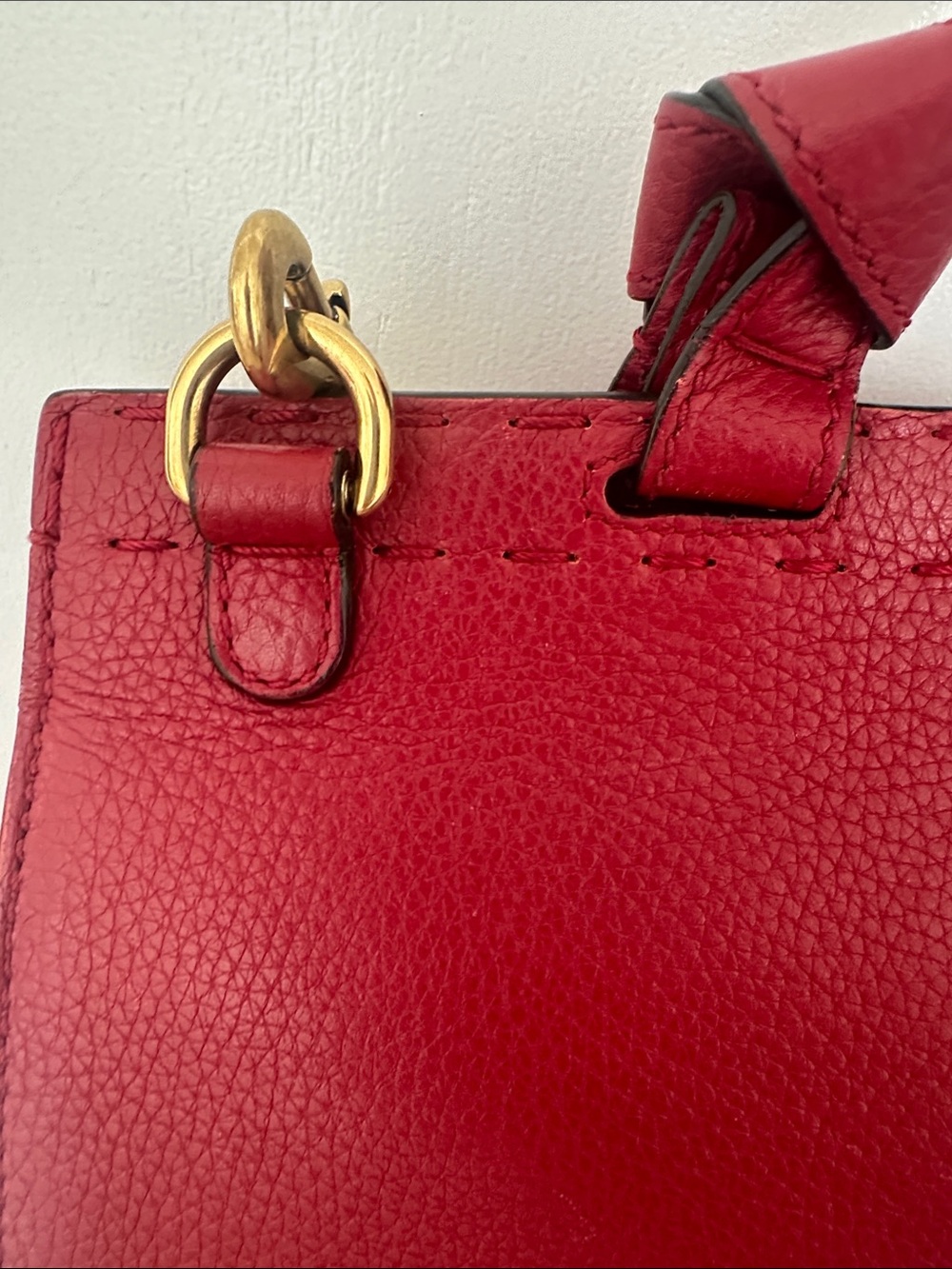 Gucci Red Leather Top Handle Satchel with Gold Double G - Picture 7 of 12